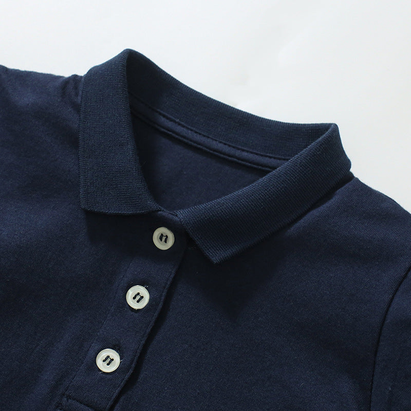 Short-sleeved T-shirt with high neck and unicorn embroidery in cotton