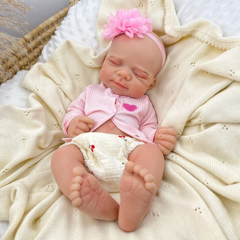 45cm Full Silicone Stretchable Asleep Pascale Reborn Girl in Pink Outfits