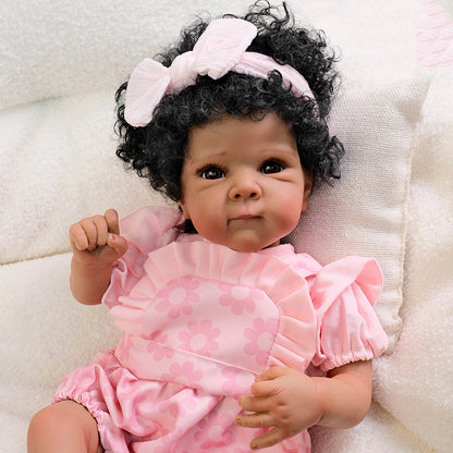 18 Inches Open Eyes Curly Hair Dark Skin Reborn Baby Girl-Bettie