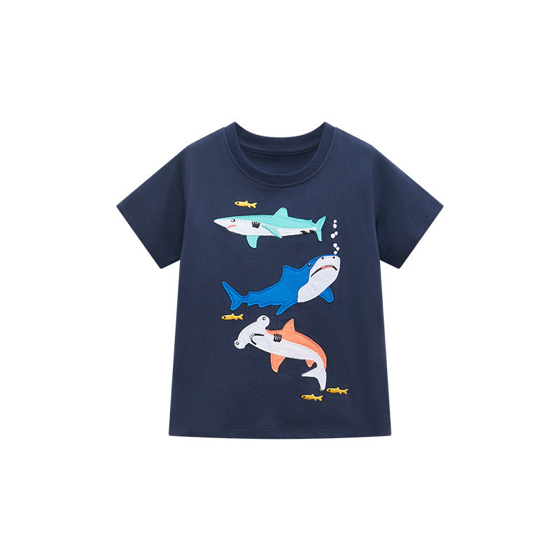 Cartoon Shark Boys Short Sleeve T-Shirt