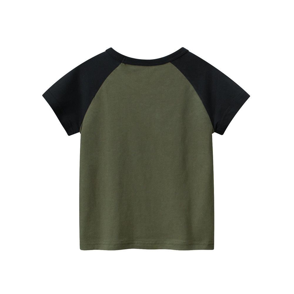 Short-sleeved T-shirt with round neck and green letter print