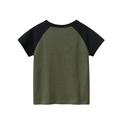 Short-sleeved T-shirt with round neck and green letter print