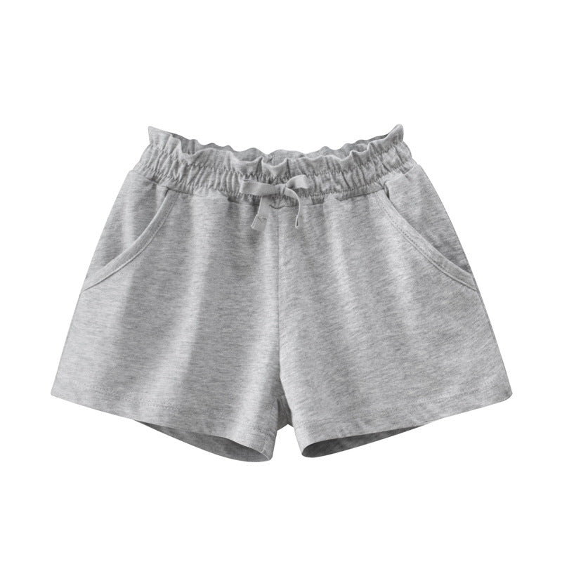 Cotton Solid Color Mid-waist Shorts for Girls