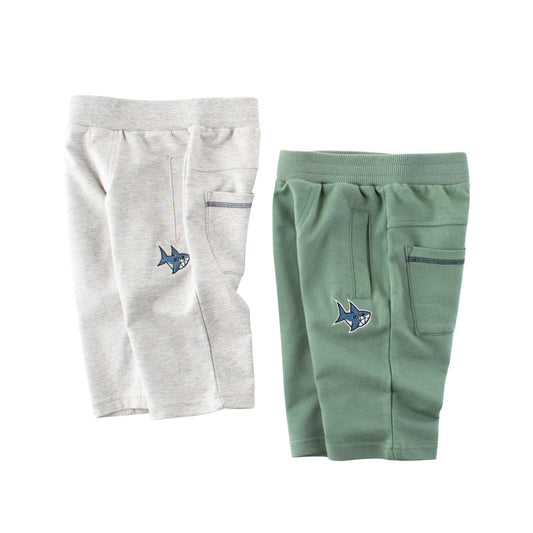 Solid Color Mid-Length Cotton Shorts for Boys