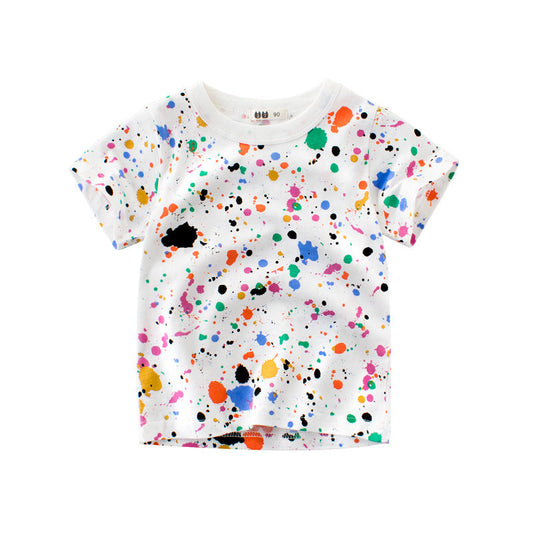 Creative colorful filigree round neck short sleeve T-shirt