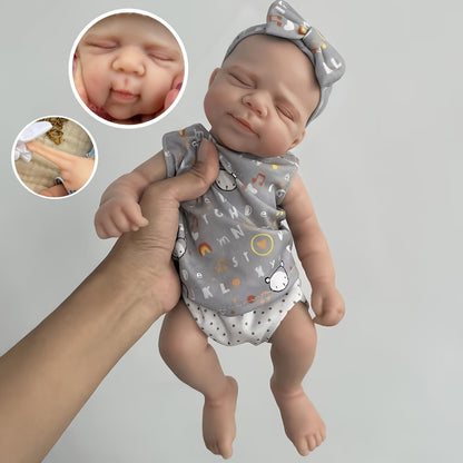 30cm Cute Full Silicone Pascale Reborn Doll Girl In Gray Letter Print Outfits