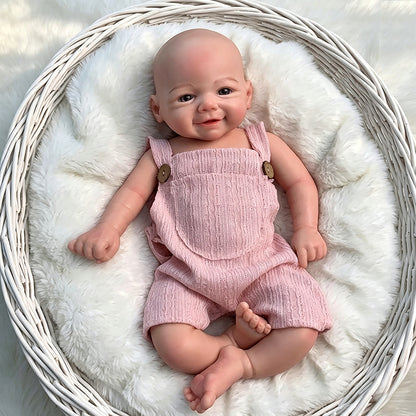 18 Inches Lifelike Full Silicone Vivienne Smile Reborn Doll Girl in Pink Overalls