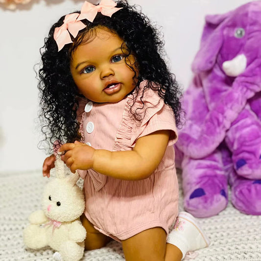 60cm Lifelike Open Eyes Dark Skin Reborn Doll Lottie