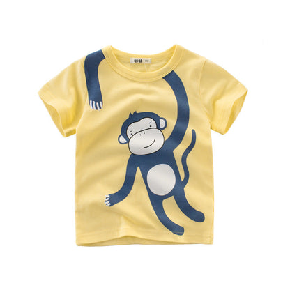 Cartoon Animal Round Neck Short Sleeve T-Shirt
