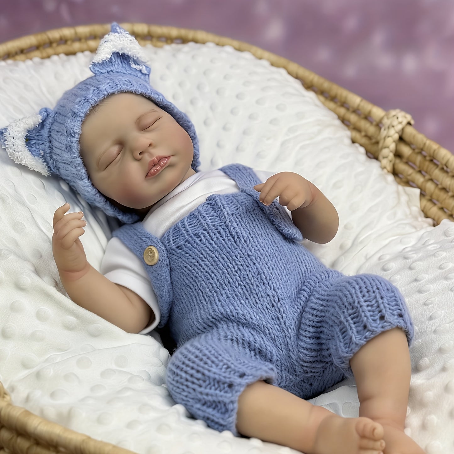 20 Inches 3D Skin Closed Eyes Loulou Reborn Doll In Blue Overalls
