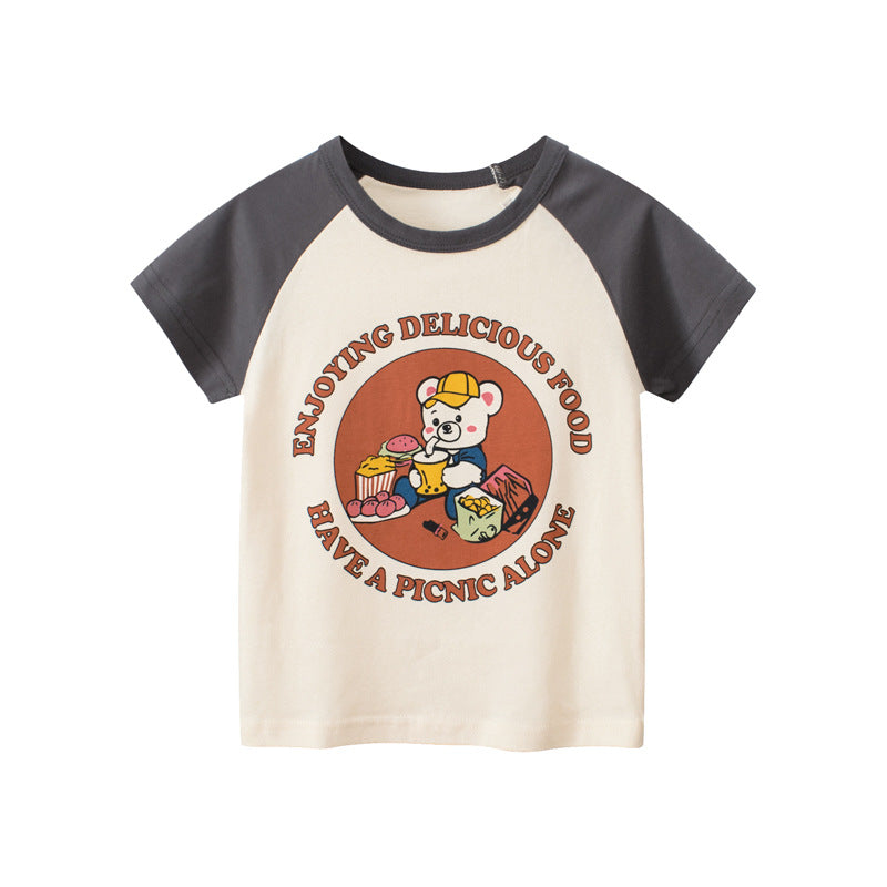 Girls Cartoon Printed Crew Neck Short Sleeve T-Shirt