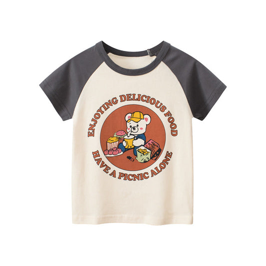 Girls Cartoon Printed Crew Neck Short Sleeve T-Shirt