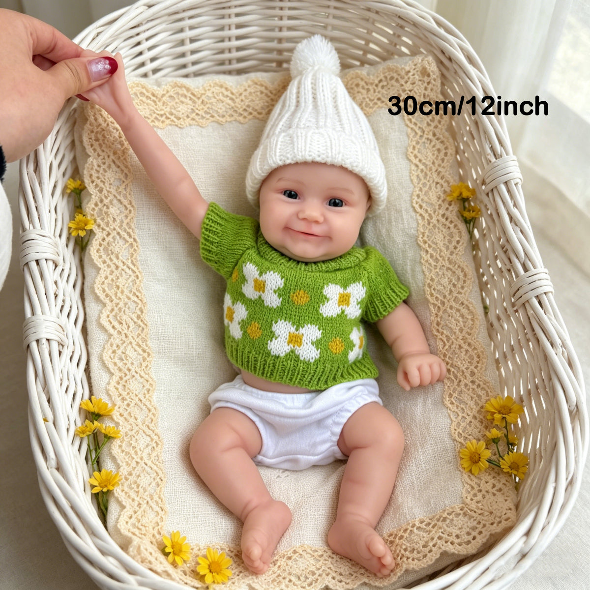 30cm Full Silicone Maddie Smile Reborn Baby Girl in Green Outfits