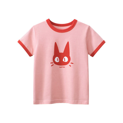 Cartoon Cat Head Printed Cotton Short Sleeve T-shirt