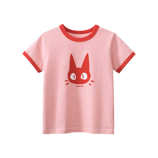 Cartoon Cat Head Printed Cotton Short Sleeve T-shirt