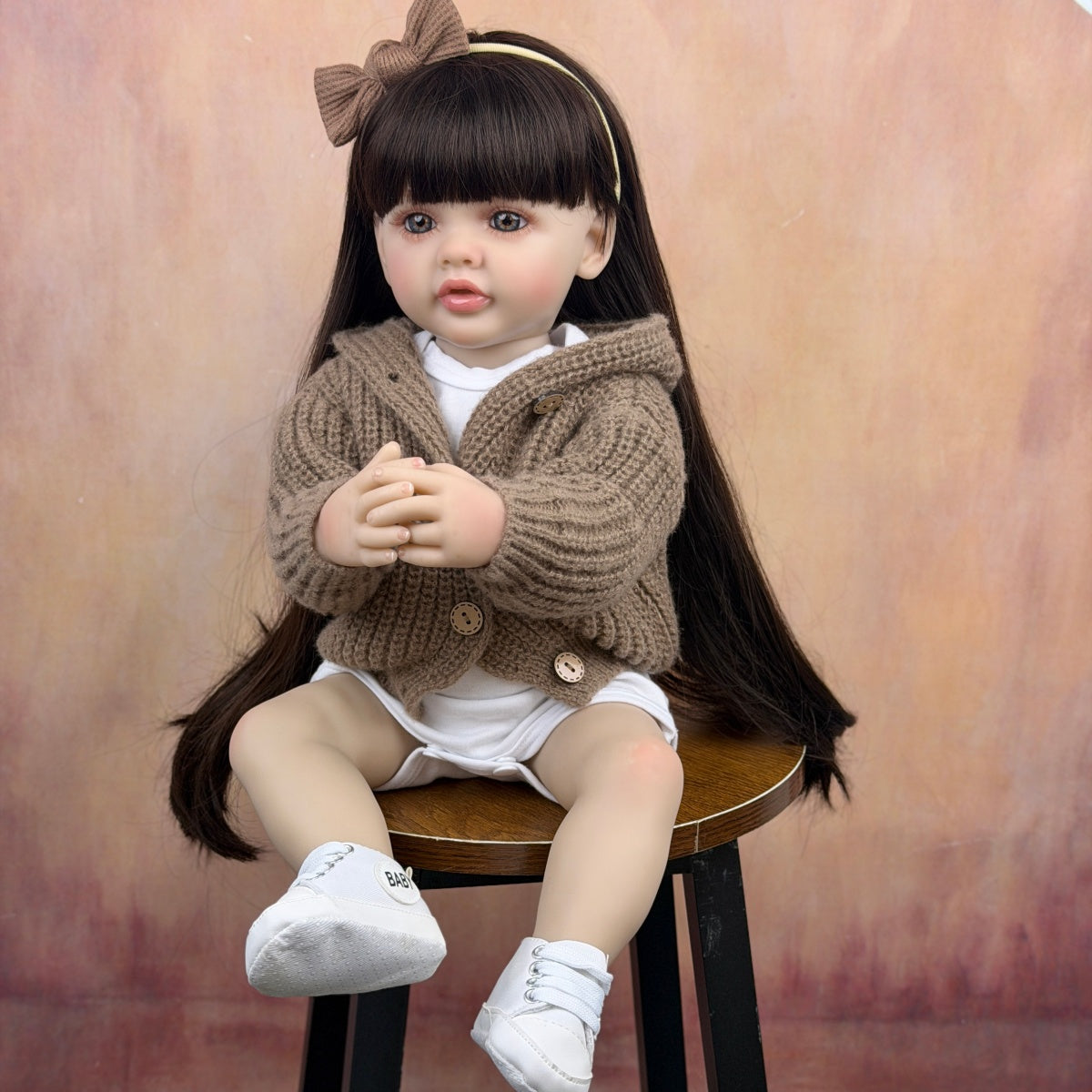 55cm Long Hair Reborn Baby Girl In Brown Sweater-Betty