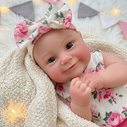 30cm Maddie Silicone Stretchable Smile Reborn Baby Girl in Pink Floral Outfits