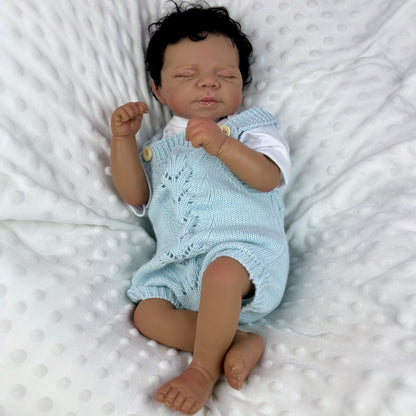 48cm Lifelike Soft Body Dark Skin Closed Eyes Reborn Doll Pascale