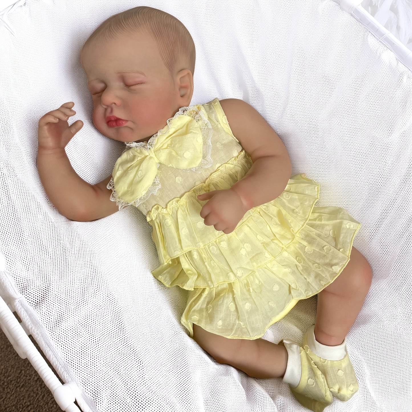 20 Inches 3D Skin Closed Eyes Loulou Reborn Baby Girl In Yellow Dress
