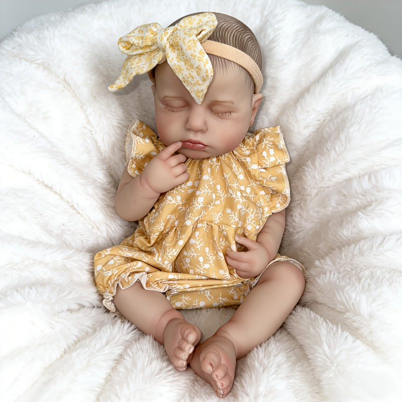 20 Inches Soft Touch Sleeping Loulou Reborn Baby Girl In yellow floral clothes