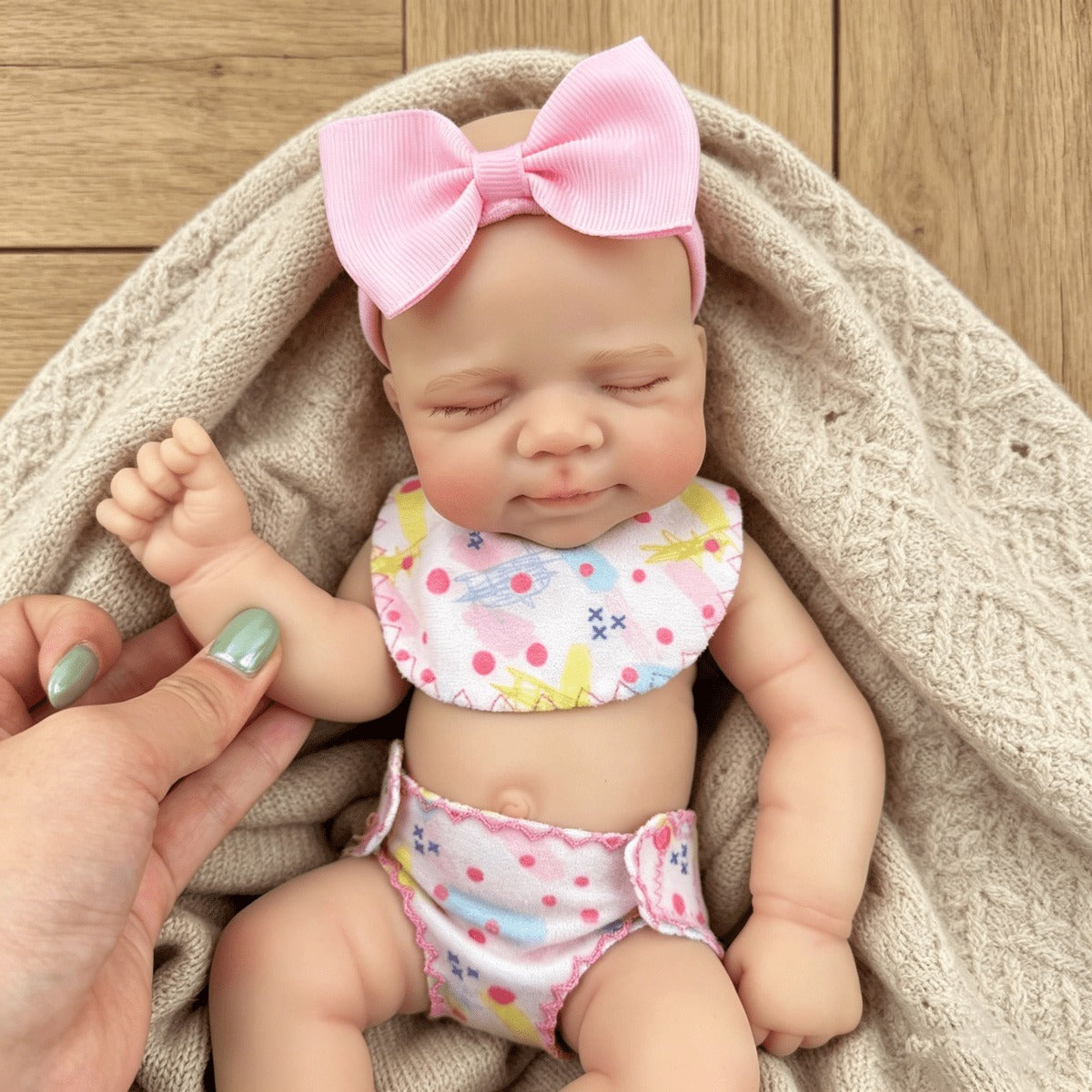 30cm Full Silicone Asleep Pascale Reborn Doll Girl In Pink Flower Outfits