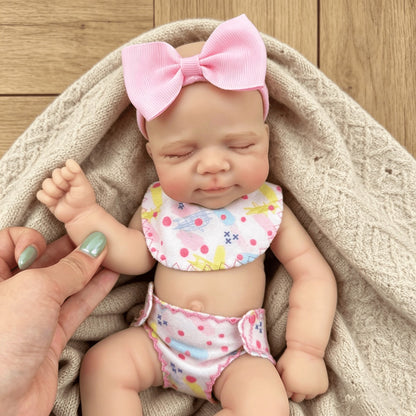 30cm Full Silicone Asleep Pascale Reborn Doll Girl In Pink Flower Outfits