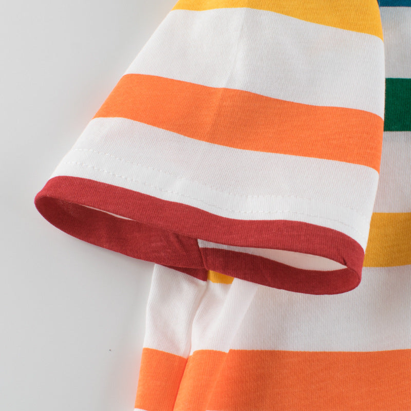 Rainbow Stripe Crew Neck Short Sleeve T-Shirt