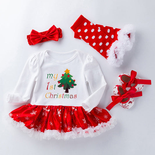 4-Piece Christmas Tree Printed Dress for 21/22/23 Inches Reborn Dolls