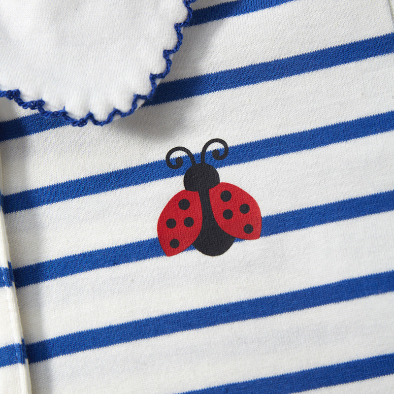 Girls' Short Sleeve Striped T-Shirt with Lace Collar