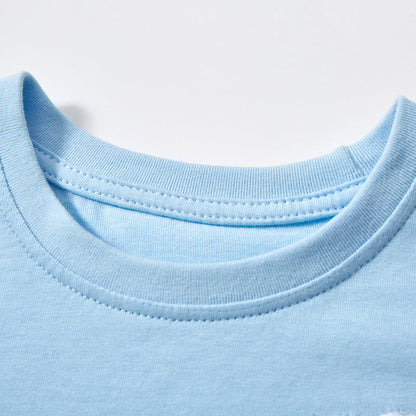 Color block round neck short sleeve T-shirt with cartoon sheep