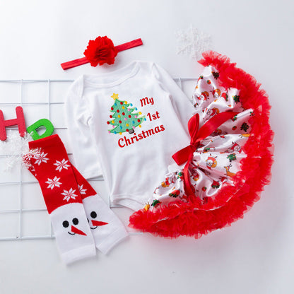 4-Piece Christmas Tree Printed Dress for 21/22/23 Inches Reborn Dolls