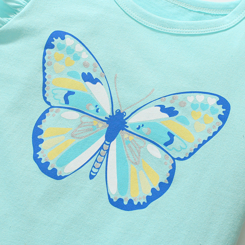 Cartoon Butterfly Cotton Short Sleeve T-Shirt for Girls