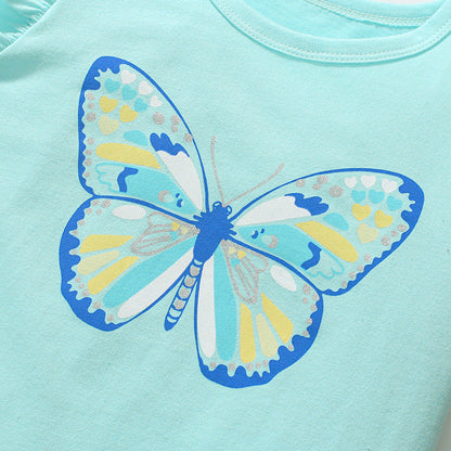 Cartoon Butterfly Cotton Short Sleeve T-Shirt for Girls