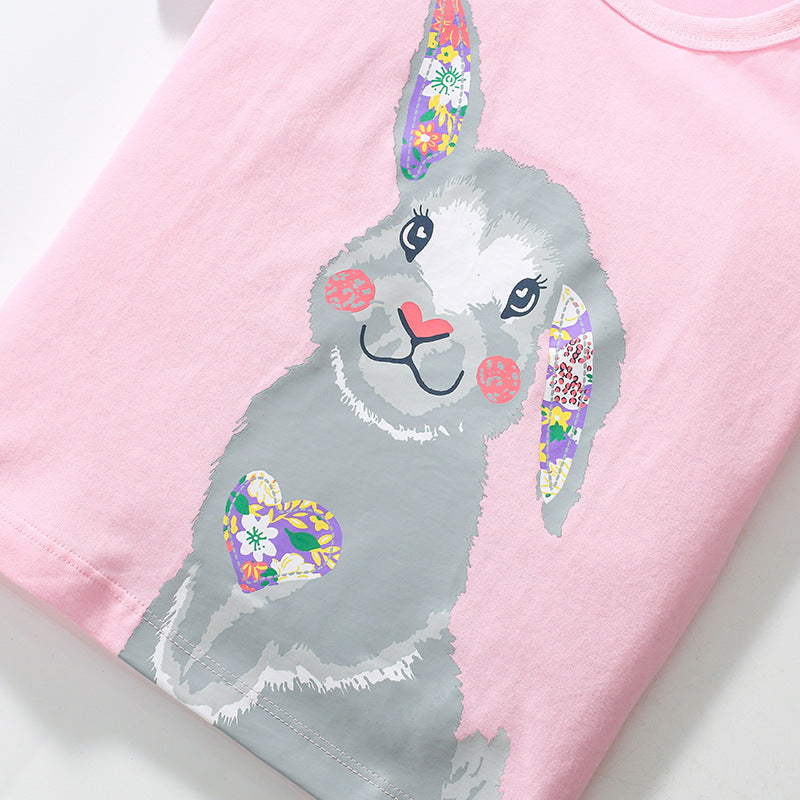 Kids Cotton Round Neck T-Shirt with Cotton Bunny Print