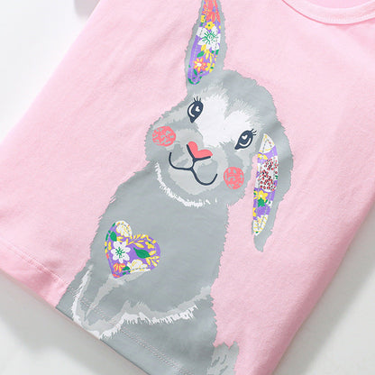 Kids Cotton Round Neck T-Shirt with Cotton Bunny Print