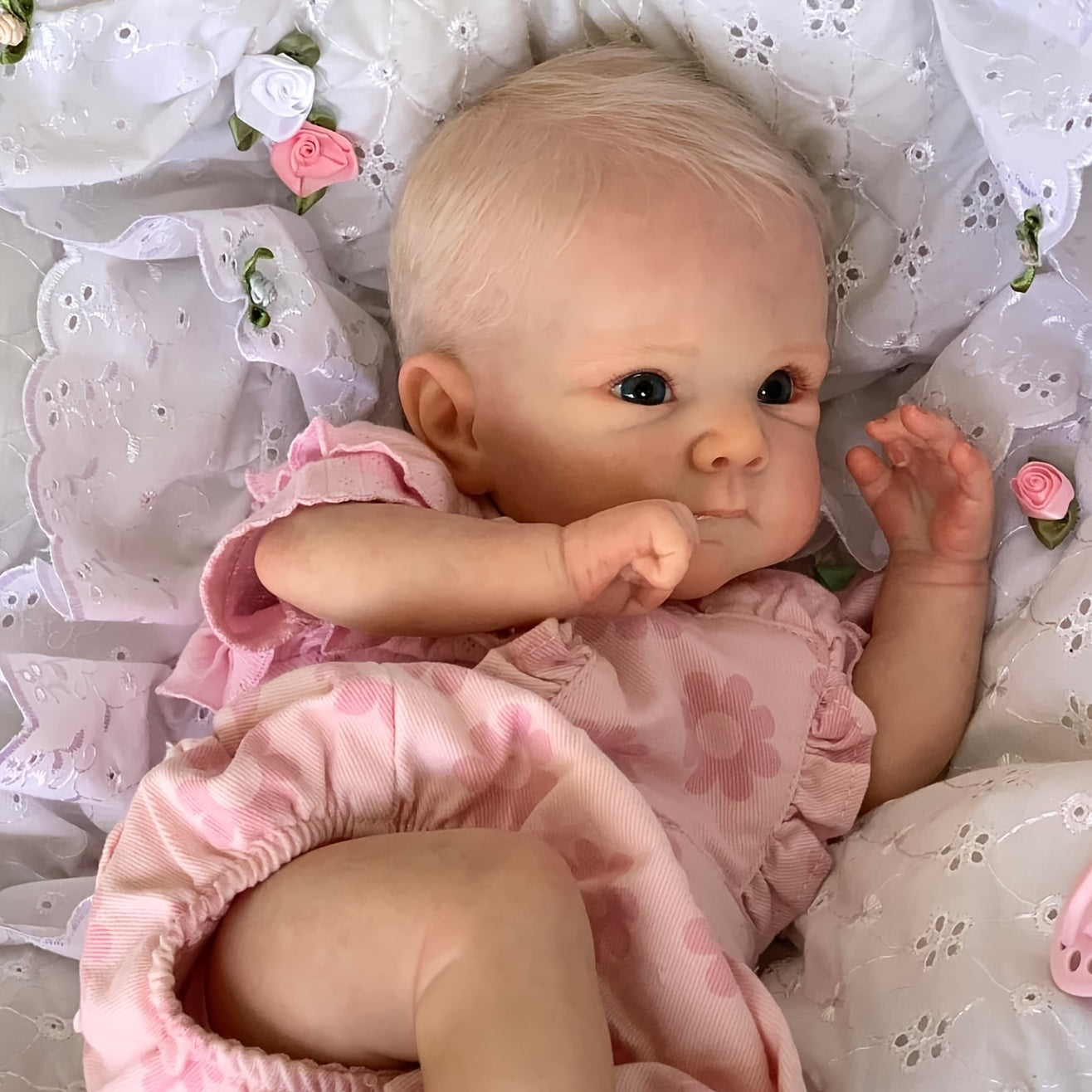 18 Inches Blue Eyes Bettie Reborn Doll Girl In Pink Flower Clothes