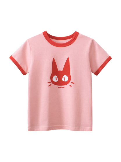 Cartoon Cat Head Printed Cotton Short Sleeve T-shirt