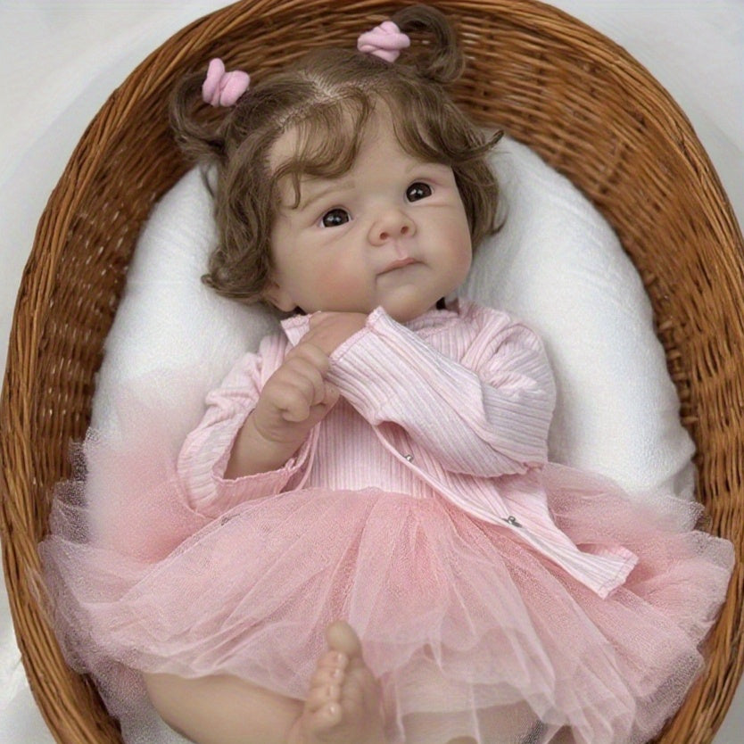 48cm Open Eyes Soft Body Reborn Doll Bettie In Pink Dress