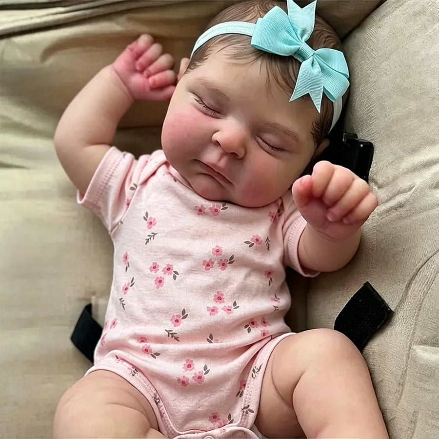 20 Inches 3D Skin Closed Eyes Reborn Baby Girl In Pink Floral Clothes- Peaches