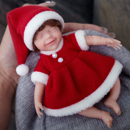 6 Inch Closed Eyes Mini Reborn Dolls In Christmas Clothes-April Clothes