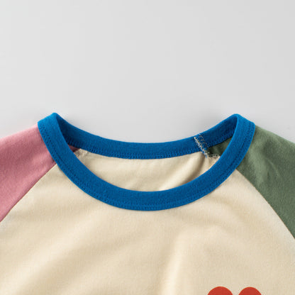 Short-sleeved crew neck cotton T-shirt in matching color