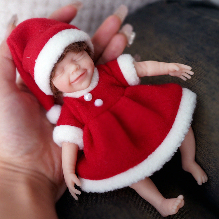 6 Inch Closed Eyes Mini Reborn Dolls In Christmas Clothes-April Clothes