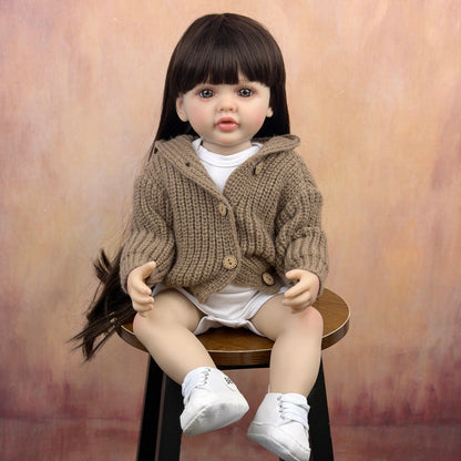 55cm Long Hair Reborn Baby Girl In Brown Sweater-Betty