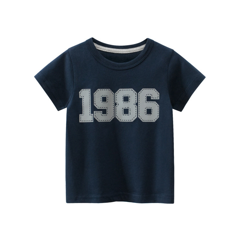 Solid color digital print crew neck short sleeve T-shirt