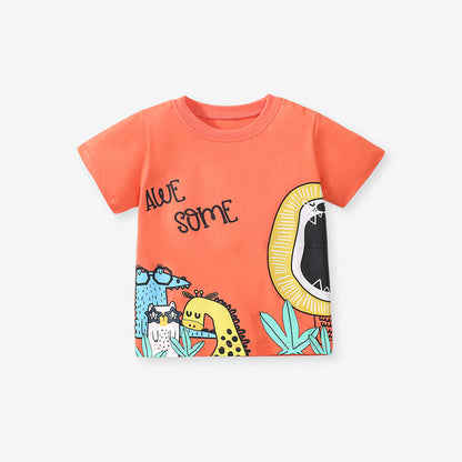 Cartoon Cotton Round Neck Short Sleeve T-shirt for Girls
