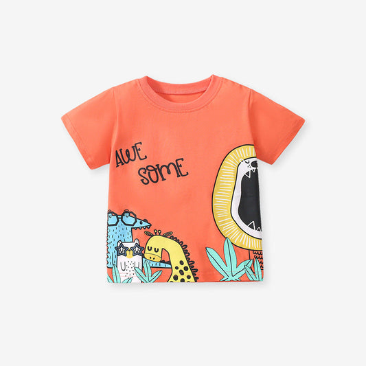 Cartoon Cotton Round Neck Short Sleeve T-shirt for Girls