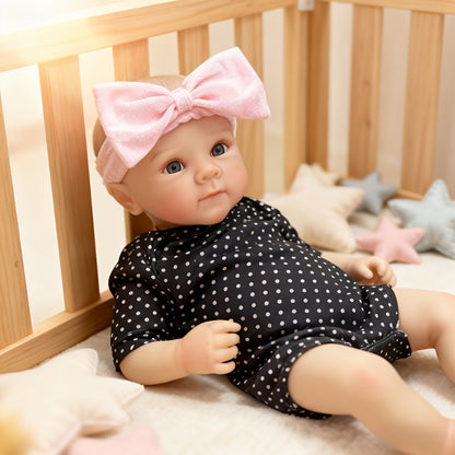 48cm Open Eyes Bettie Reborn Baby Girl In Black Polk Dot Clothes