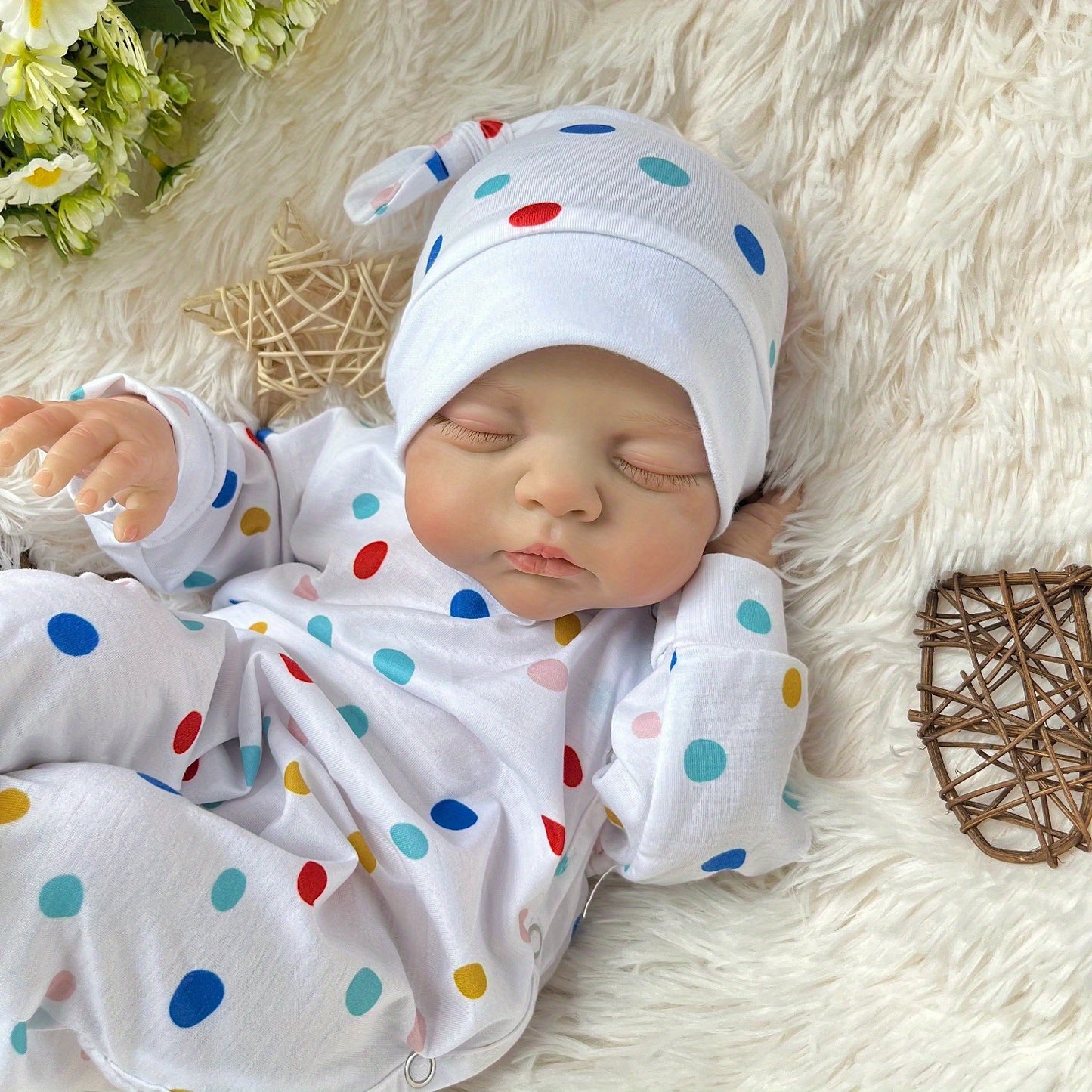 19 inches 3D-Paint Sleeping Irys Reborn Doll in Polk Dot Clothes