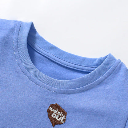 Boys' Solid Color Crew Neck Short Sleeve Cartoon T-Shirt