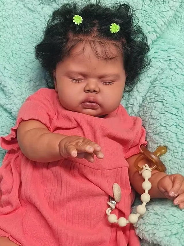 24 Inches Closed Eyes Dark Skin Cuddly Reborn Baby Girl-Pickle